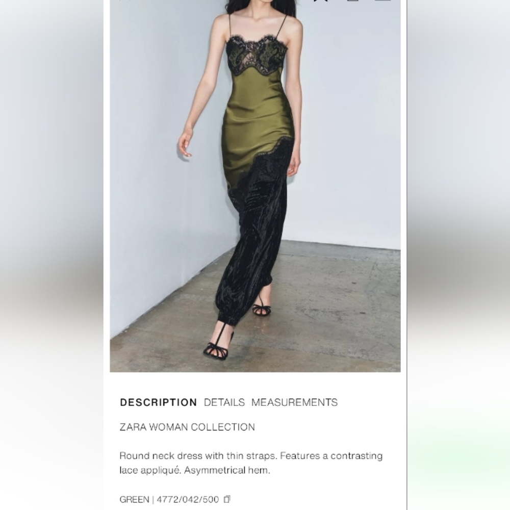 Zara Zw Collection Asymmetric Trendy Green and Black Lace Dress - Picture 11 of 16